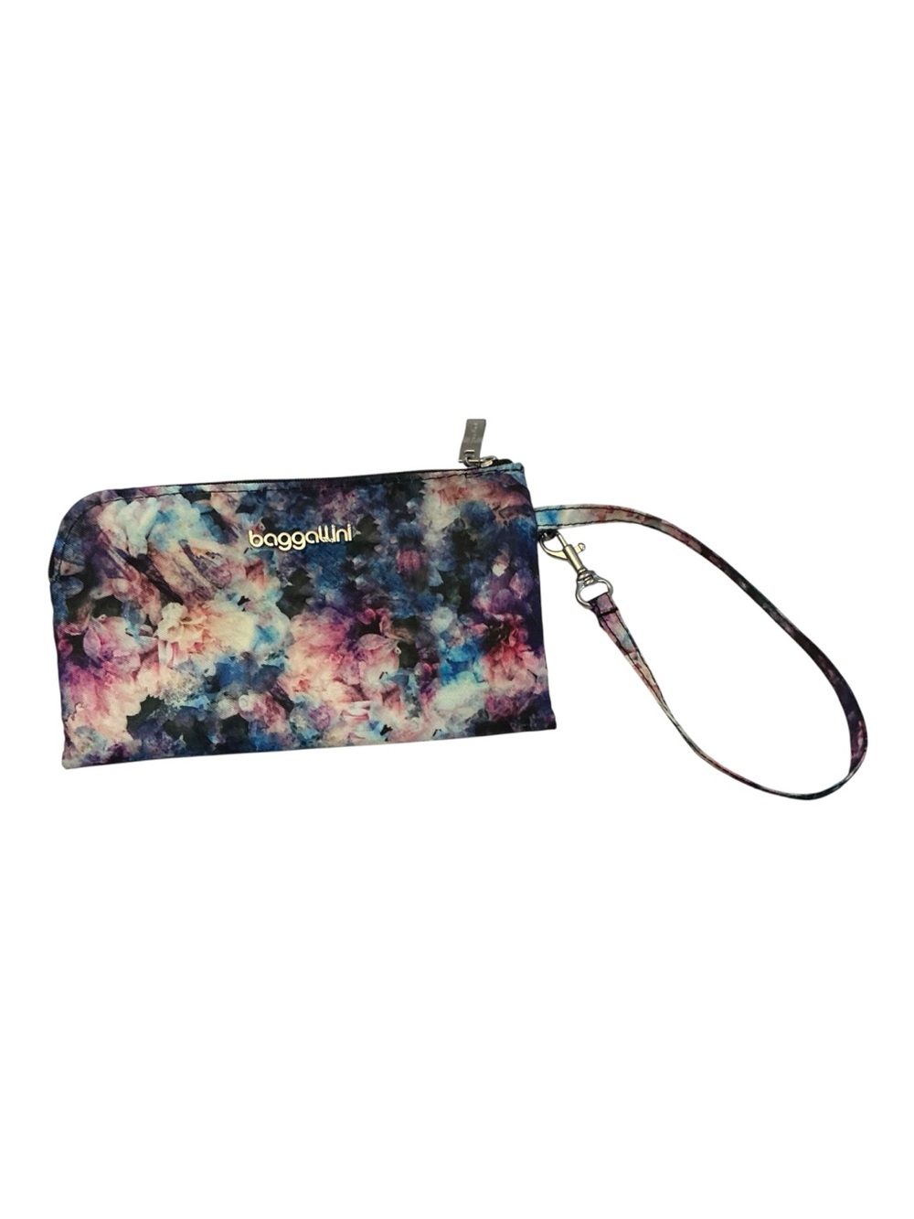 Baggallini Floral Wristlet Wallet Clutch Travel Pouch Purple Blue Watercolor